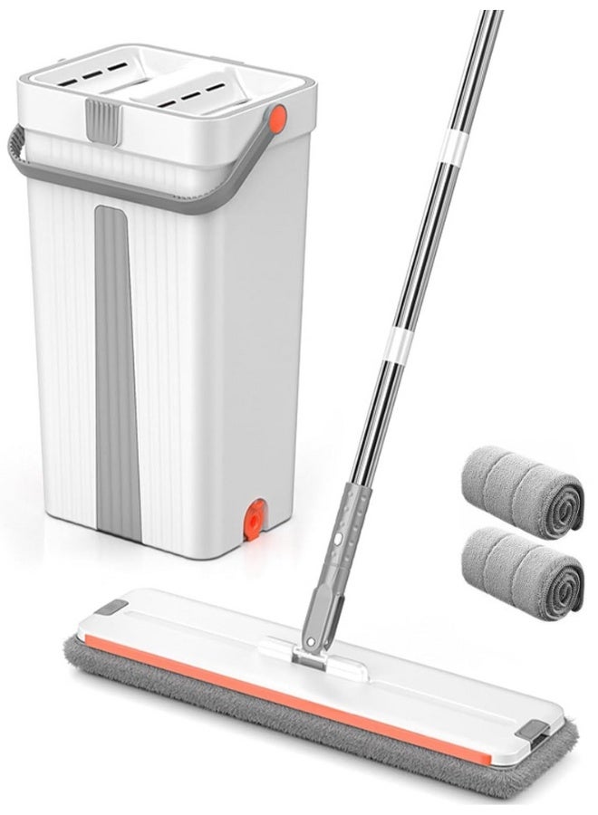Mop and Bucket with Wringer Set, Flat Floor Mop and Bucket Set with  Microfiber Pads, Hands Free Flat Mops for Floor Cleaning, Wet and Dry Use Mop Set for All Floor Types & Windows - Image 1