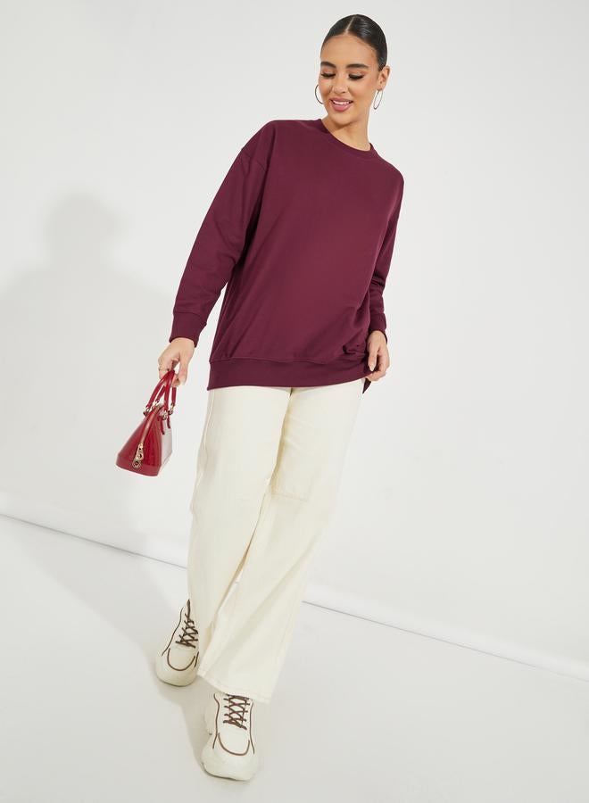 ستايلي سويت شيرت سادة طويل بقصة فضفاضة - Image 2