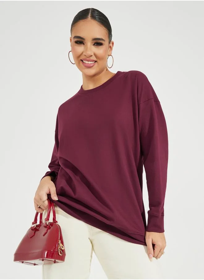 Styli Oversized Solid Longline Sweatshirt