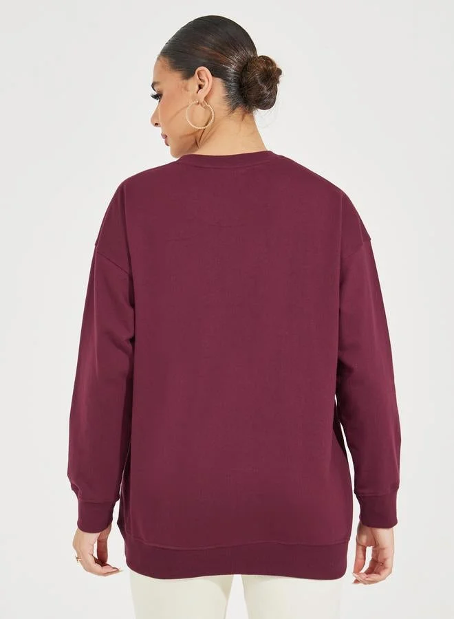 Styli  Oversized Solid Longline Sweatshirt for Women | Best Price UAE