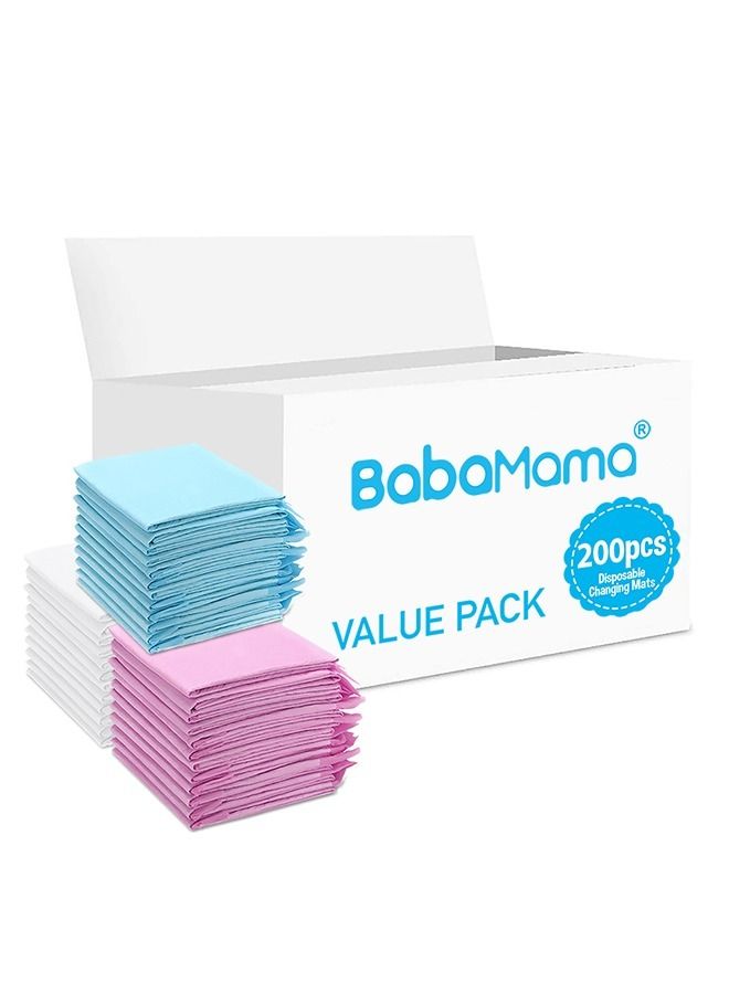 Babamama Disposable Changing Mats, 200 Counts, Soft Waterproof Mat, Portable Leak Proof Changing Mat, New Mom Leak-Proof Under pad, Mattress Table Protector Pad