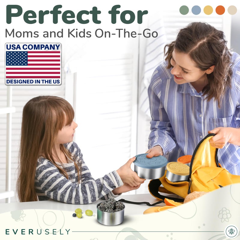 Everusely - Stainless Steel Containers with Lids - Set of 5, Muted Collection - Leakproof Stainless Steel Food Containers - Nesting Snack Holders - Metal Lunch Box - Portable & Reusable Meal Kit - Image 3