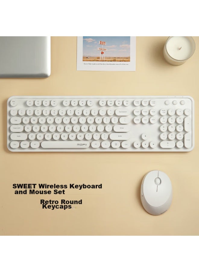 Mofii Sweet Wireless Retro Punk Keyboard And Mouse Set, Office Keyboard And Mouse Set, Mouse, Computer Keyboard, Laptop Keyboard, White - Image 1