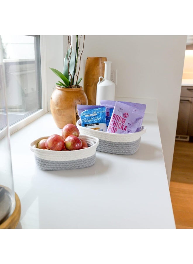مجموعة سلال تخزين مستطيلة الشكل مكونة من 5 قطع - مصنوعة من حبل قطني طبيعي، تساعدك على تنظيم أغراضك بسهولة! مناسبة لتعليم مونتيسوري، الحضانات، سلال ألعاب الكلاب، صناديق ألعاب القطط، صناديق تخزين الحمام. (رمادي-أبيض) - Image 2
