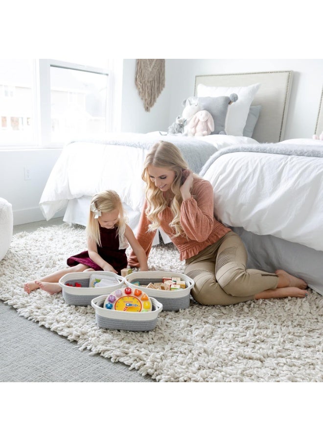 مجموعة سلال تخزين مستطيلة الشكل مكونة من 5 قطع - مصنوعة من حبل قطني طبيعي، تساعدك على تنظيم أغراضك بسهولة! مناسبة لتعليم مونتيسوري، الحضانات، سلال ألعاب الكلاب، صناديق ألعاب القطط، صناديق تخزين الحمام. (رمادي-أبيض) - Image 3