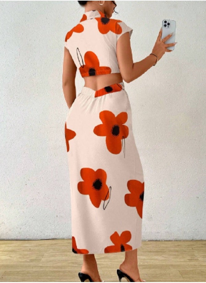 Shein - SHEIN Raffinéa Floral All-Over Print Long Casual Dress With Buttoned Collar - Image 1