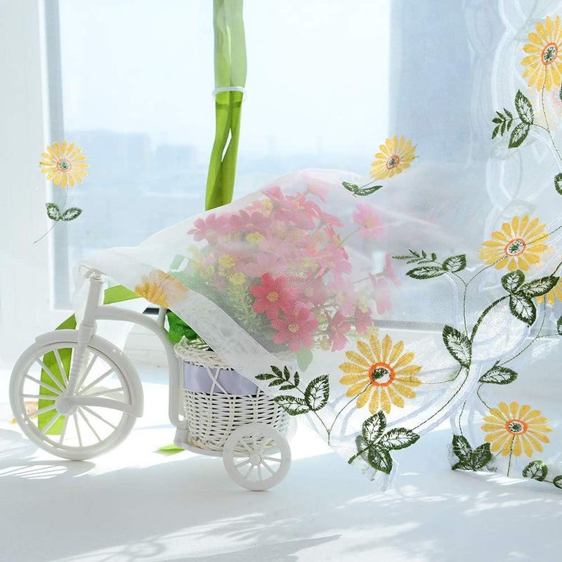 Tulle Yarn Screen Curtains, Sheer Drape with Chrysanthemum Print, 80x150cm, Yellow - Roman Blinds Style, Fadeless Design, Living Room Window Decor (80 * 100cm) - Image 3