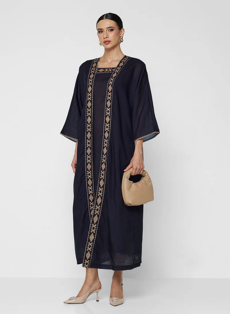 خزانة Abaya With Print Border