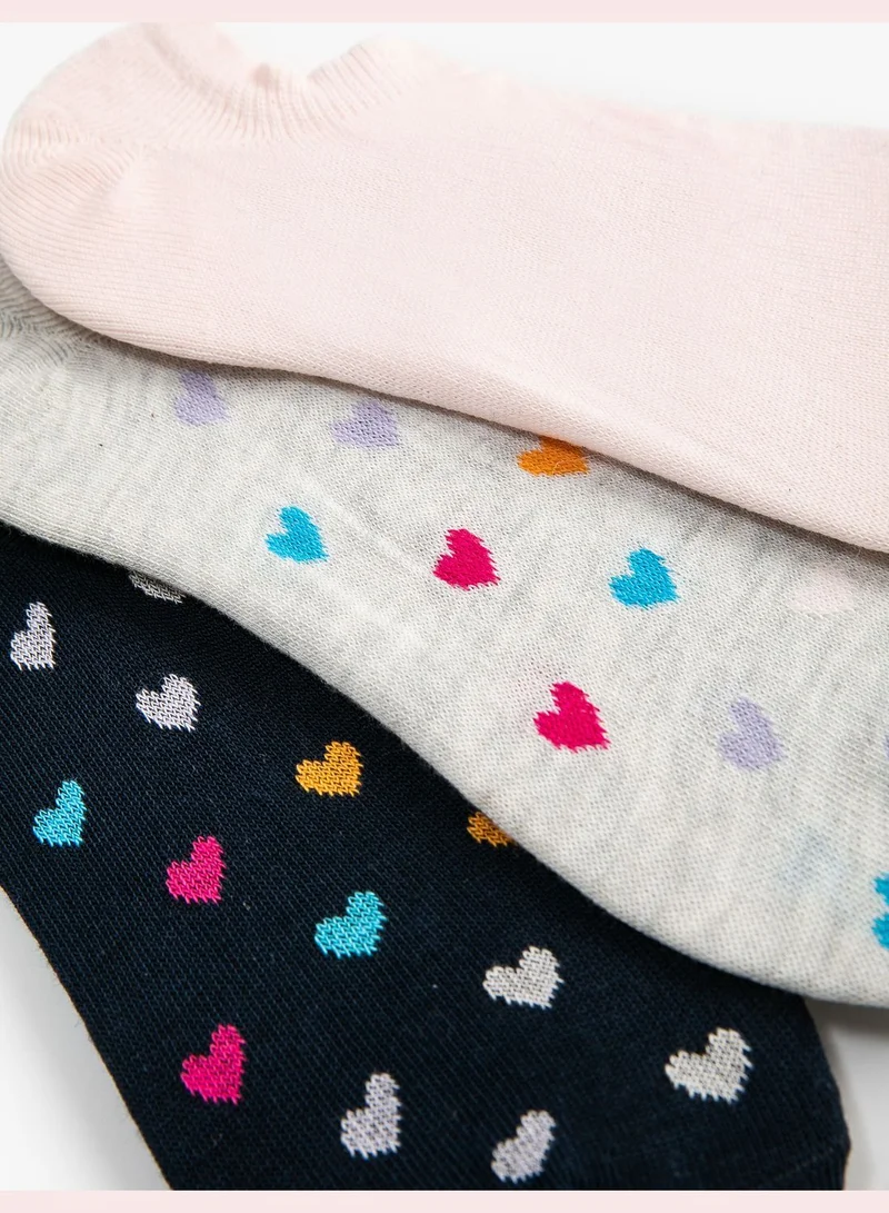 KOTON 3-Pack Heart No Show Multicolor Socks Set