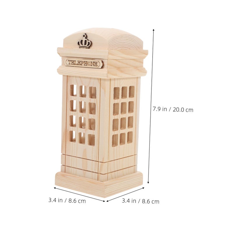 Wooden Telephone Booth Coin Bank Porcelain Money Jar Storage Box For Adults - Image 3