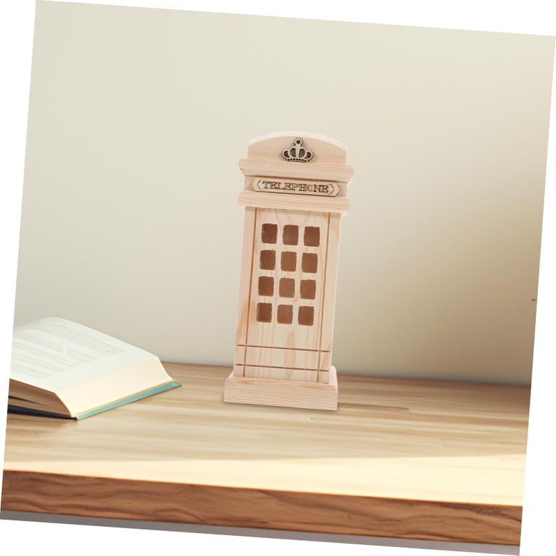 Wooden Telephone Booth Coin Bank Porcelain Money Jar Storage Box For Adults - Image 5