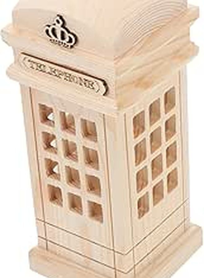 Wooden Telephone Booth Coin Bank Porcelain Money Jar Storage Box For Adults - Image 1