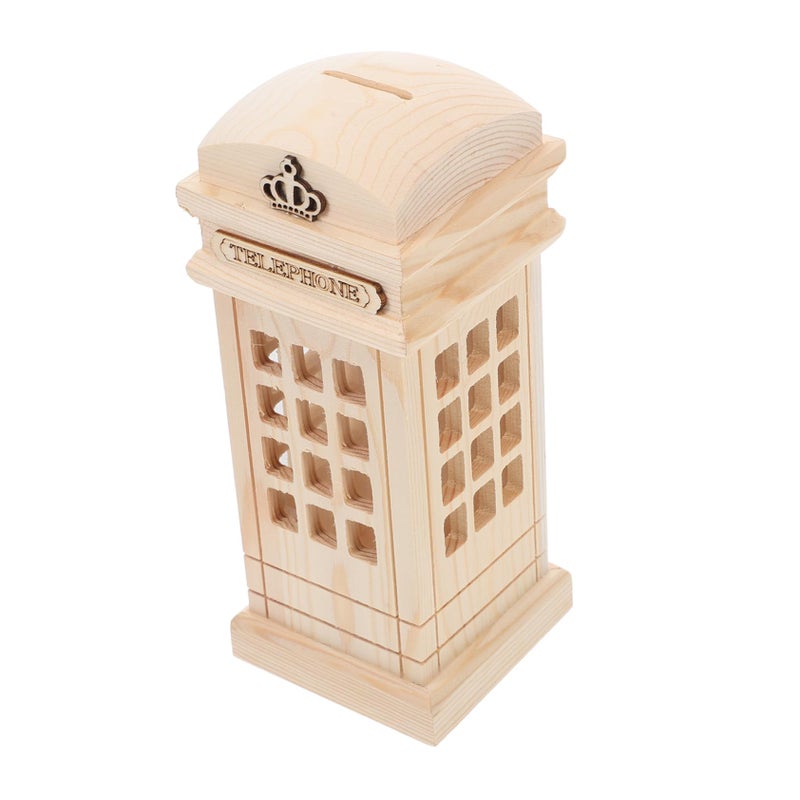 Wooden Telephone Booth Coin Bank Porcelain Money Jar Storage Box For Adults - Image 2