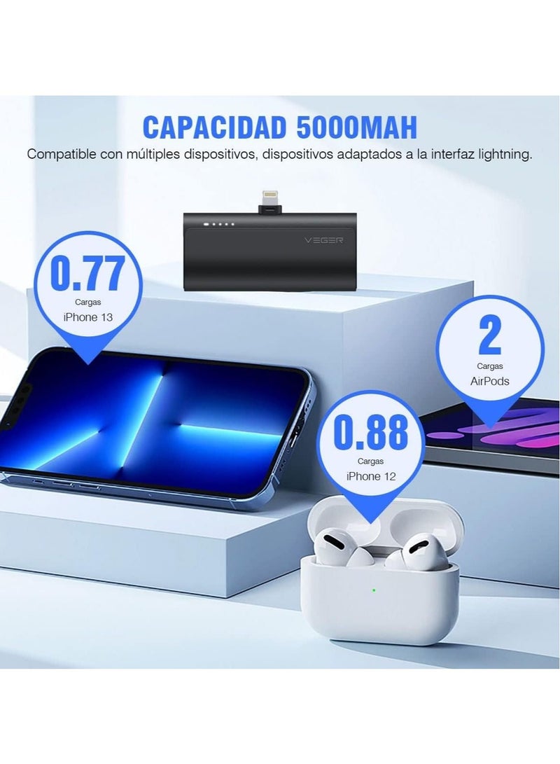 باور بانك محمول صغير 5000 مللي أمبير شحن سريع 20 واط PD، QC 3.0 بطارية خارجية مع قابس مدمج للاستخدام شاحن محمول متوافق مع آيفون 13/12/11/XR/X/8/7/6/بلاس - Image 3