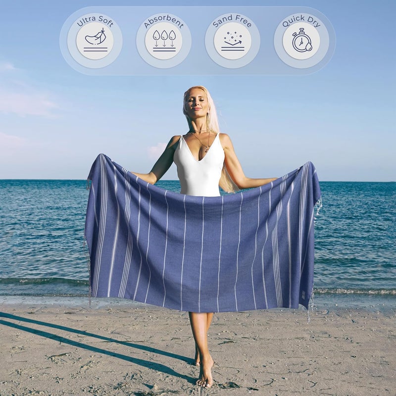 Ossano Turkish Beach Towel Compact & Lightweight Extra Large (39" x 71") - Quick Dry, Versatile and Functional as Picnic, Travel and Yoga Blanket, Pool, Shower, Cruise and Gym Towel - Royal Blue - Image 2