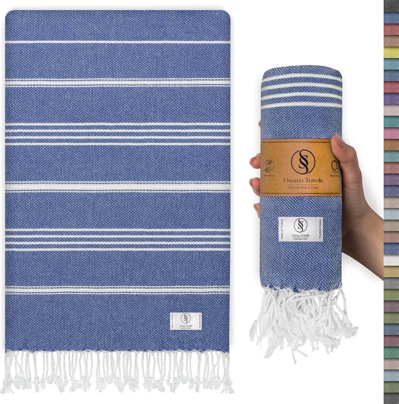 Ossano Turkish Beach Towel Compact & Lightweight Extra Large (39" x 71") - Quick Dry, Versatile and Functional as Picnic, Travel and Yoga Blanket, Pool, Shower, Cruise and Gym Towel - Royal Blue - Image 1