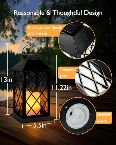 Homemory Solar Lanterns Outdoor Waterproof Hanging with Flickering Flameless Candles, 2 Pack 13'' Garden Outdoor Lantern Decorative for Patio Front Porch Backyard Balcony Cabin Outside Table(Black) - Image 5