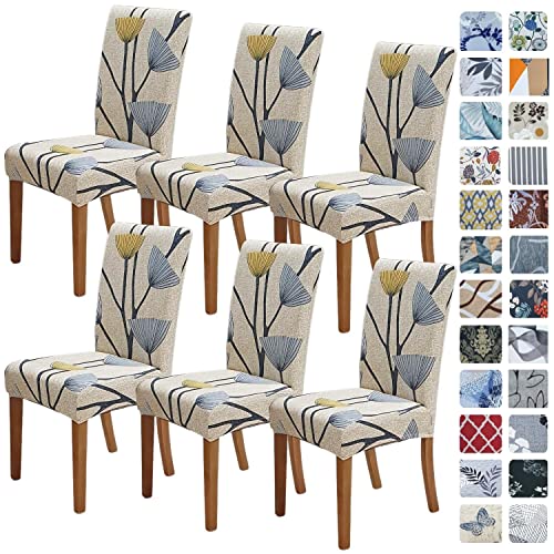 SPRINGRICO Chair Covers for Dining Room 6 Pack, Stretch Dining Chair Cover, Washable Spandex Kitchen Parsons Chair Slipcovers, Removable Seat Protector for Home or Party (6 Pack, Floral Bloom) - Image 1