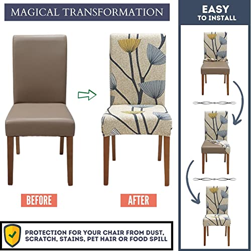 SPRINGRICO Chair Covers for Dining Room 6 Pack, Stretch Dining Chair Cover, Washable Spandex Kitchen Parsons Chair Slipcovers, Removable Seat Protector for Home or Party (6 Pack, Floral Bloom) - Image 4