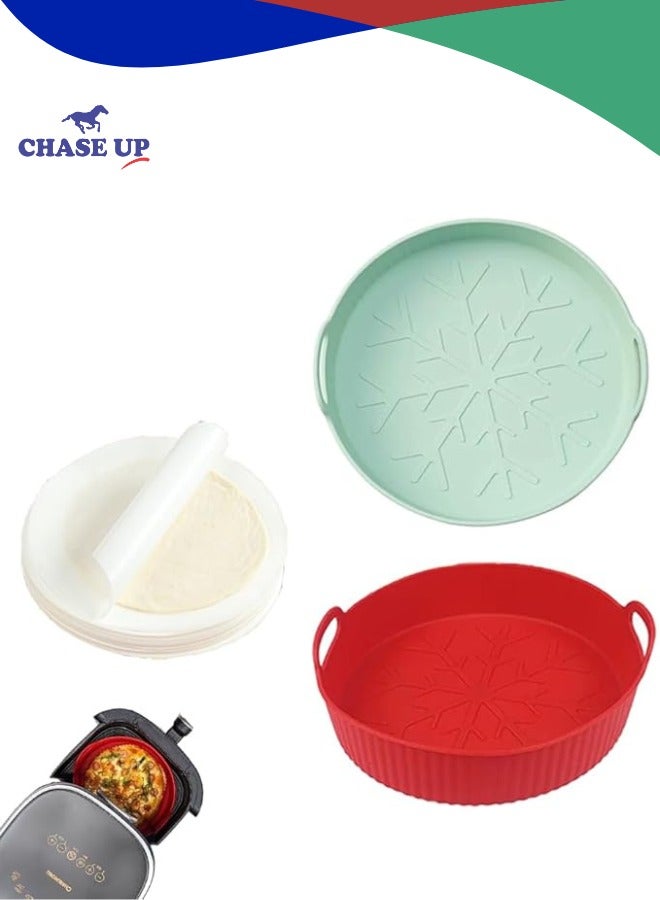 Chase Up Reusable Non-Stick Silicone Air Fryer Liner Set, 20 cm Round, 2 Pack with 50 Parchment Papers, Heat Resistant, Fits 3-5 QT Air Fryers. - Image 1