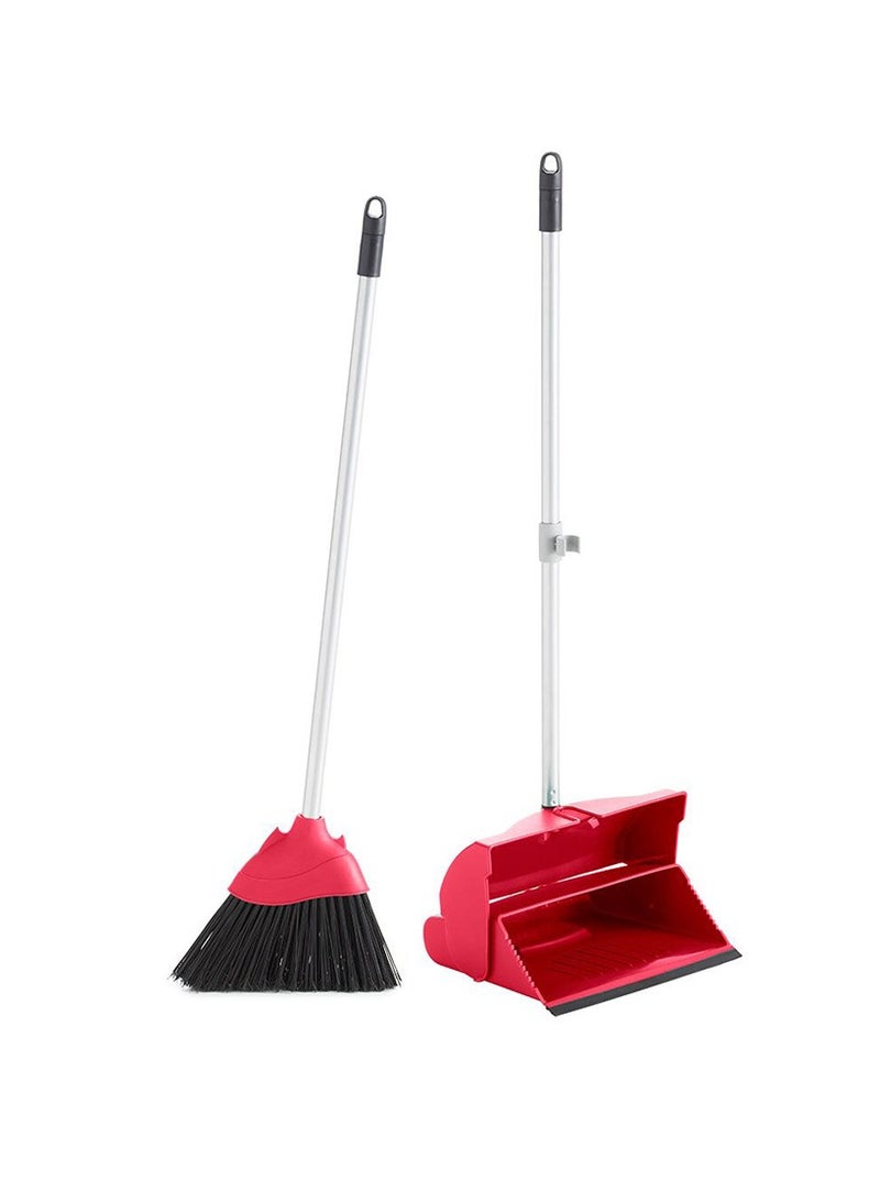 AKC Set Foldable Long Handle Dustpan + Broom With Handle Red Color