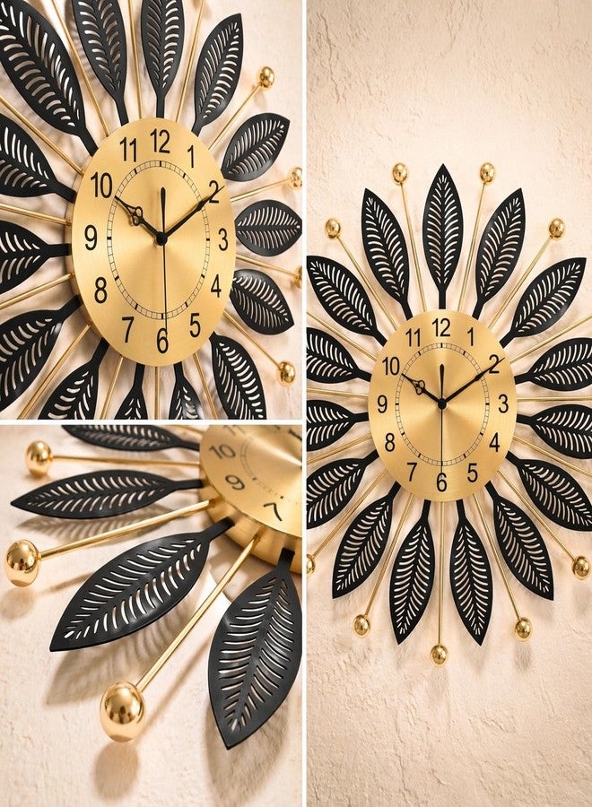 RIOH Decor 60 CM Large Metal Wall Clock for Living Room, Modern Black & Gold Sunburst Design Silent Non-Ticking Wall Clock for Home, Office & Bedroom Decor - Image 2