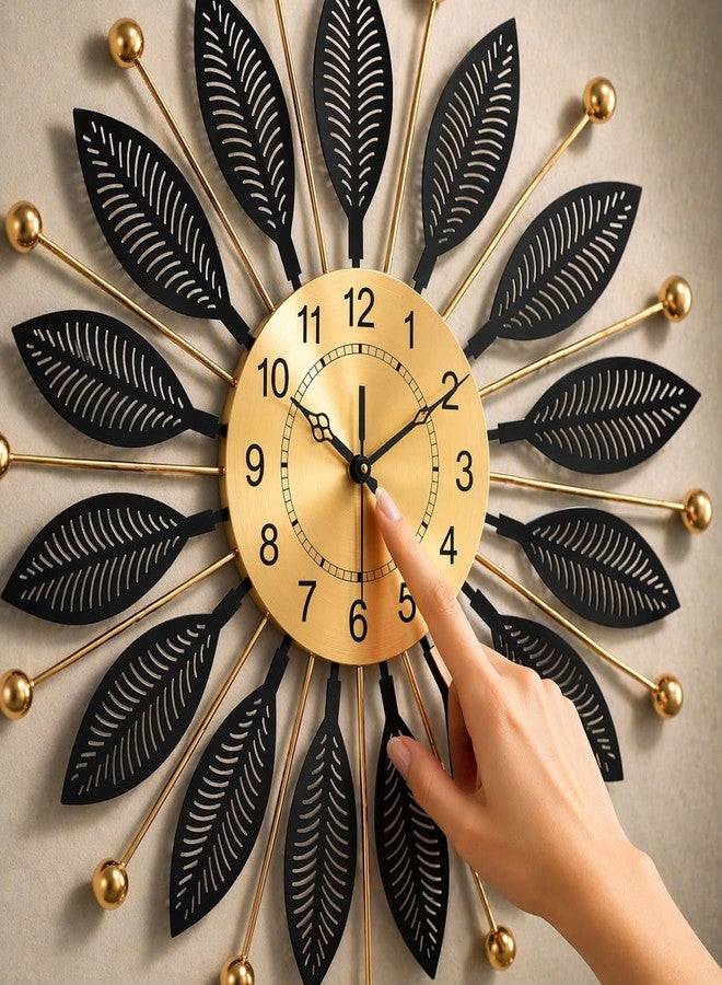 RIOH Decor 60 CM Large Metal Wall Clock for Living Room, Modern Black & Gold Sunburst Design Silent Non-Ticking Wall Clock for Home, Office & Bedroom Decor - Image 3