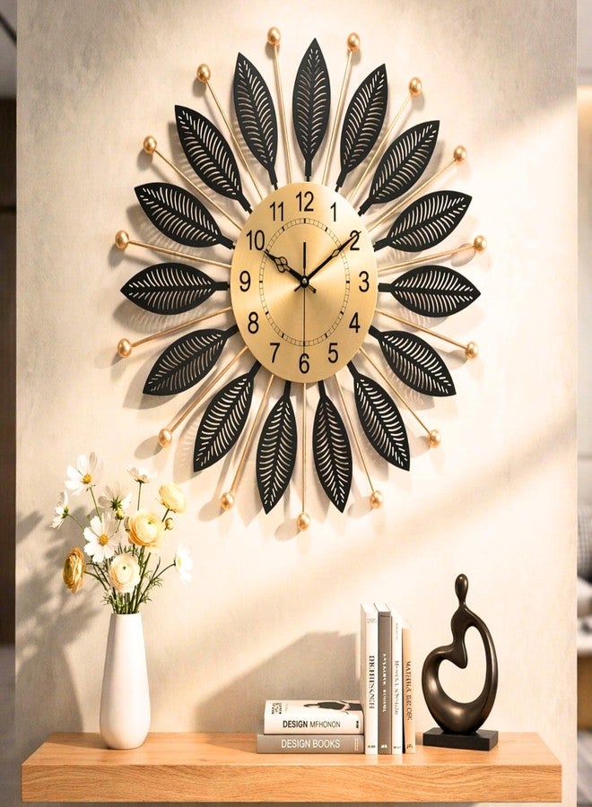 RIOH Decor 60 CM Large Metal Wall Clock for Living Room, Modern Black & Gold Sunburst Design Silent Non-Ticking Wall Clock for Home, Office & Bedroom Decor - Image 1