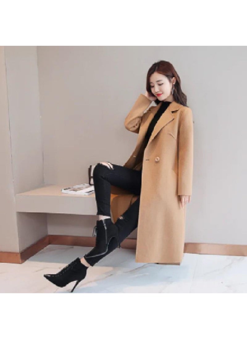 Generic - Original Size Woolen Coat Womens Outerwear Spring Autumn Medium Length plus Size Korean Style Loose Coat Comfortable Casual Camel - Image 1