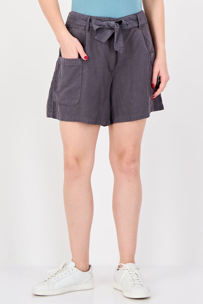 promod Women Plain Basic Shorts, Grey - Image 1