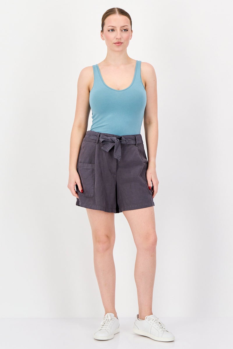 promod Women Plain Basic Shorts, Grey - Image 4