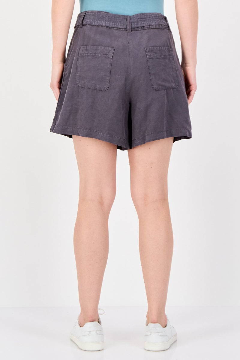 promod Women Plain Basic Shorts, Grey - Image 3