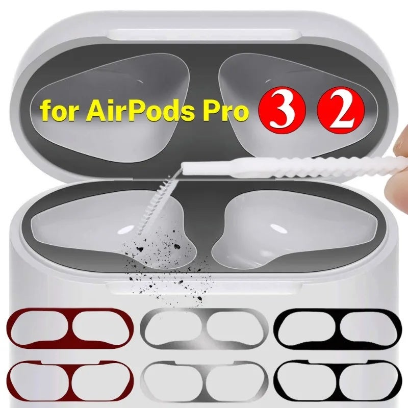 Metal Dustproof Sticker for Airpods Pro Headphone Covers for Airpods Pro 3 2 Headphones Case Protective with Cleaning Brush - Image 1