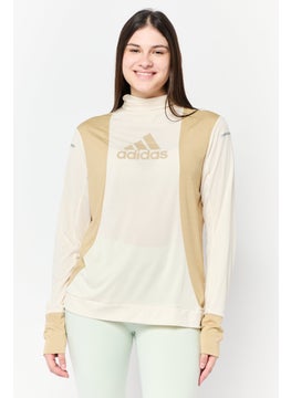 Adidas Women Sportswear Fit Long Sleeve Running Top, Beige  - Image 1