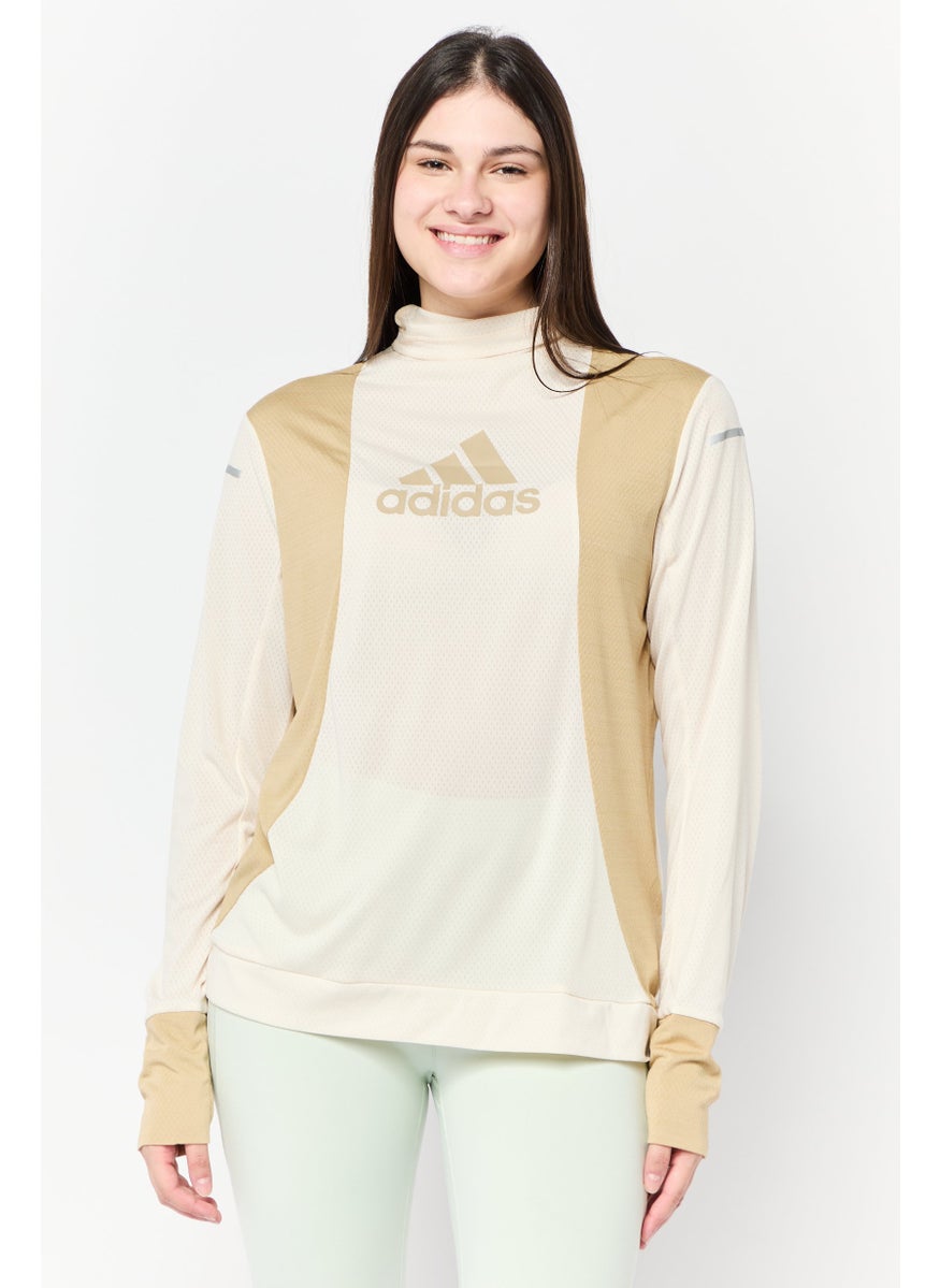 Adidas - Women Sportswear Fit Long Sleeve Running Top, Beige - Image 1