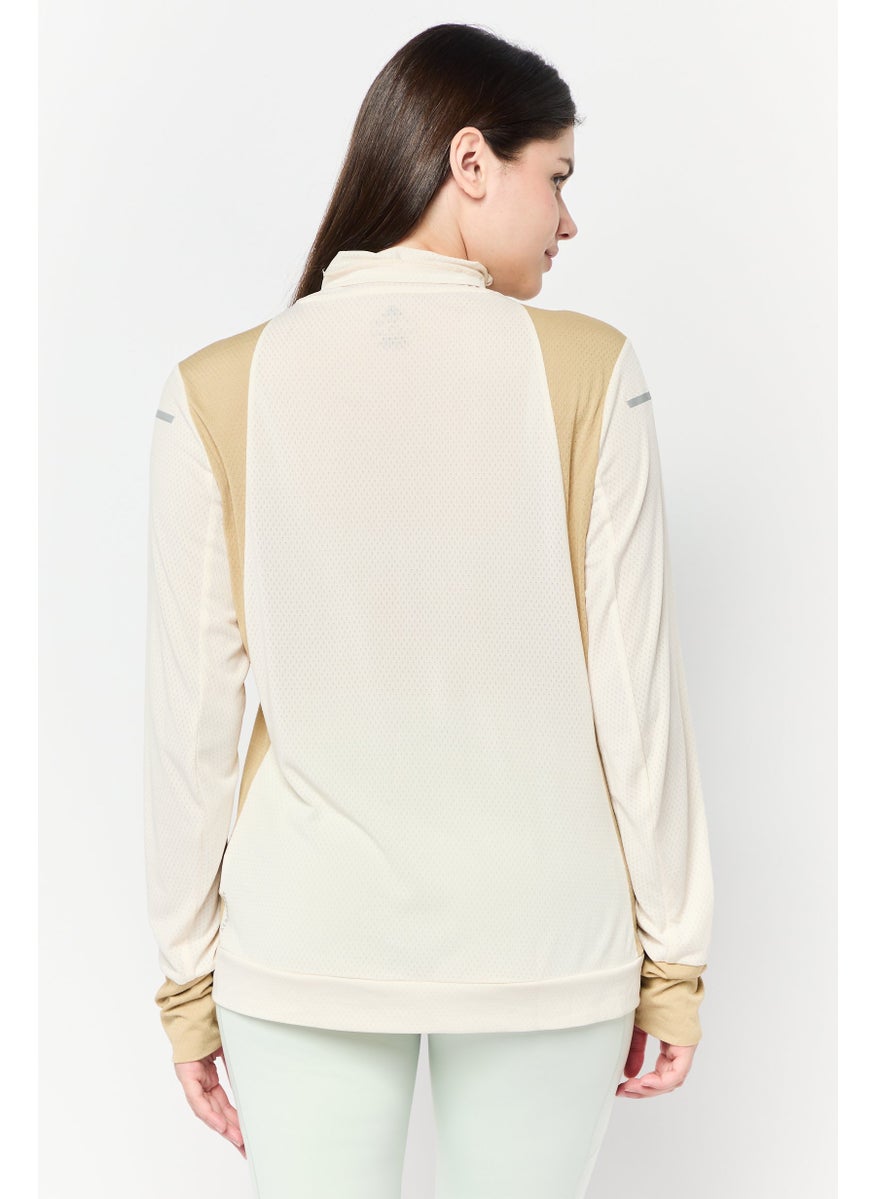 Adidas - Women Sportswear Fit Long Sleeve Running Top, Beige - Image 1