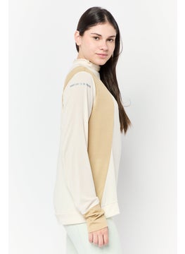 Adidas Women Sportswear Fit Long Sleeve Running Top, Beige  - Image 3