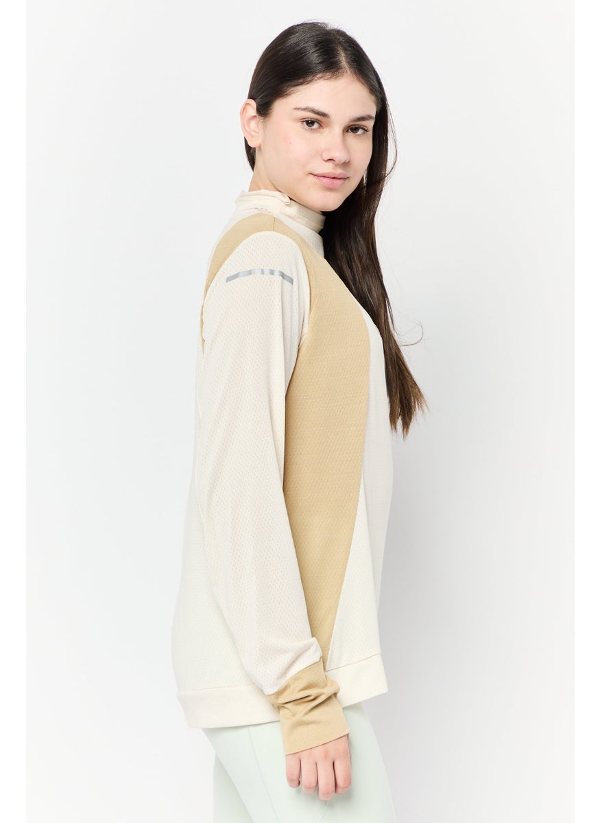 Adidas - Women Sportswear Fit Long Sleeve Running Top, Beige - Image 1