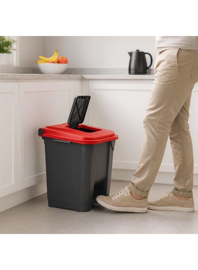 بلانيت سلة قمامة ببدّال قدم مع غطاء صندوق نفايات بلاستيكي متين، تحكّم بالروائح وتشغيل بدون لمس للمطبخ والمكتب والحمام | حجم كبير( Liter 30 ,احمر ) - Image 2