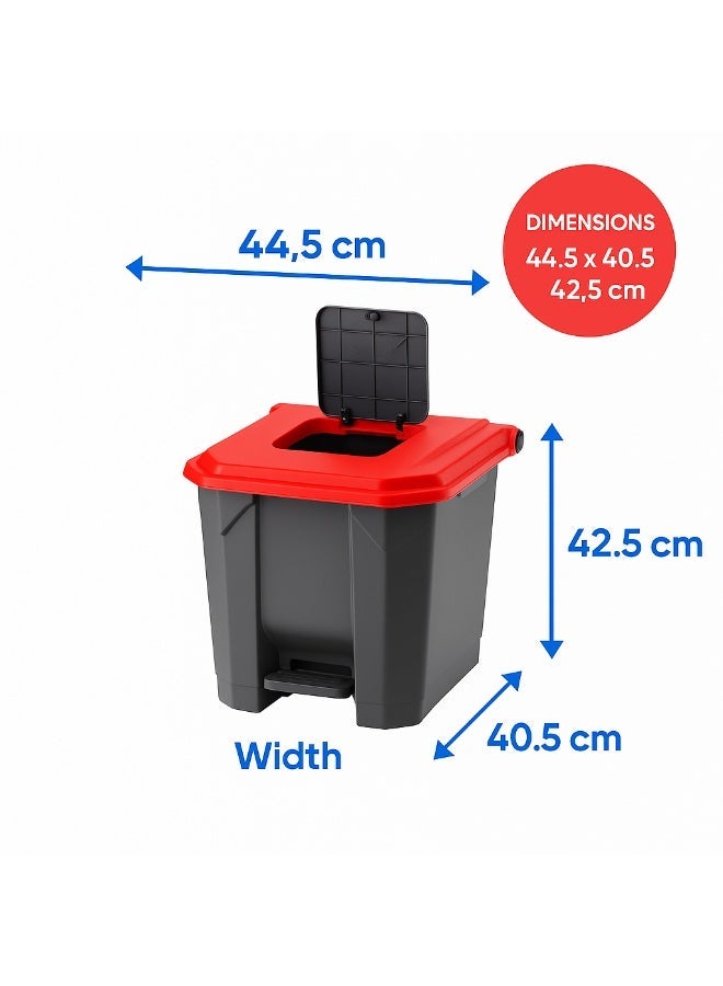 بلانيت سلة قمامة ببدّال قدم مع غطاء صندوق نفايات بلاستيكي متين، تحكّم بالروائح وتشغيل بدون لمس للمطبخ والمكتب والحمام | حجم كبير( Liter 30 ,احمر ) - Image 4