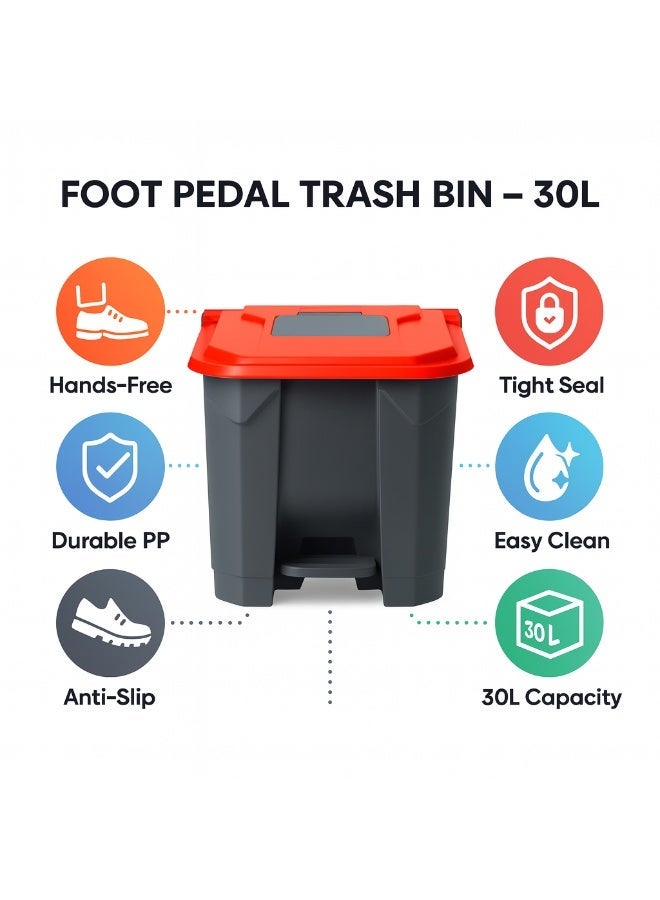 بلانيت سلة قمامة ببدّال قدم مع غطاء صندوق نفايات بلاستيكي متين، تحكّم بالروائح وتشغيل بدون لمس للمطبخ والمكتب والحمام | حجم كبير( Liter 30 ,احمر ) - Image 5