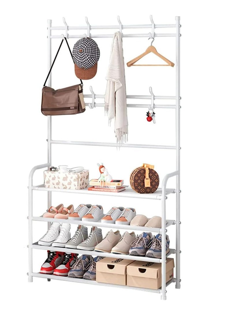 Generic Entryway Shoe Rack with Coat Rack 4 Tier Shoe Stand Organizer for Bedroom,Dorm, Entrance Halls, Rentals,White - Image 1