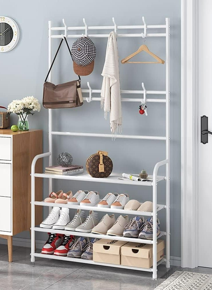 Generic Entryway Shoe Rack with Coat Rack 4 Tier Shoe Stand Organizer for Bedroom,Dorm, Entrance Halls, Rentals,White - Image 3