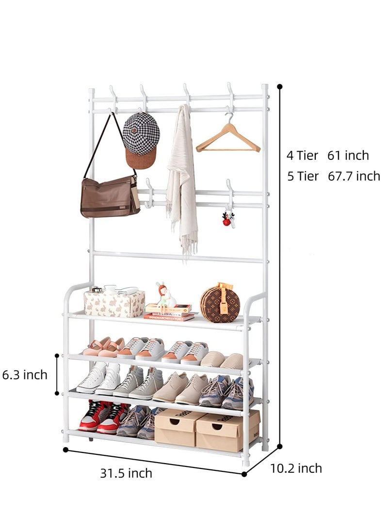 Generic Entryway Shoe Rack with Coat Rack 4 Tier Shoe Stand Organizer for Bedroom,Dorm, Entrance Halls, Rentals,White - Image 2