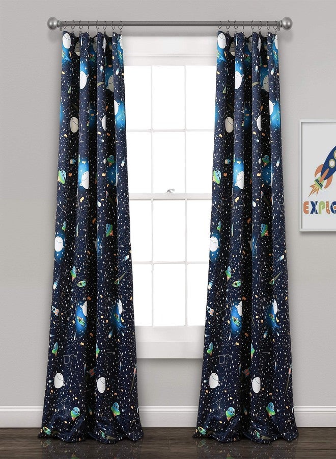 Lush Decor Universe Curtains | Outer Space Stars Galaxy Planet Rocket Pattern Light Filtering Window Panel Set for Living, Dining, Bedroom (Pair), Navy, 52" W x 84" L - Image 1