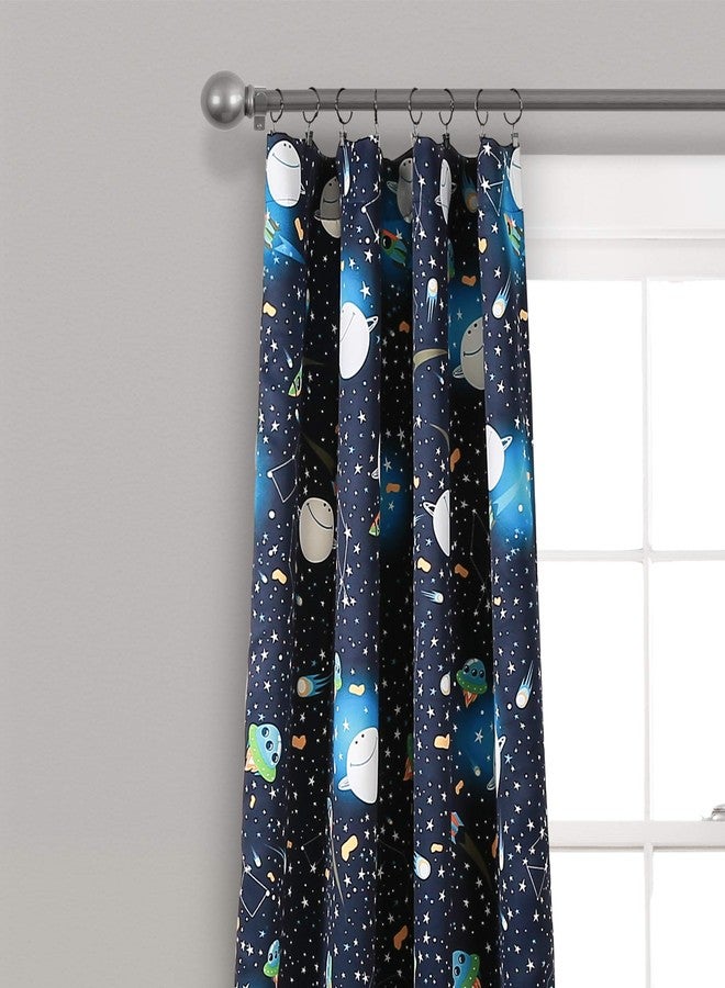 Lush Decor Universe Curtains | Outer Space Stars Galaxy Planet Rocket Pattern Light Filtering Window Panel Set for Living, Dining, Bedroom (Pair), Navy, 52" W x 84" L - Image 2