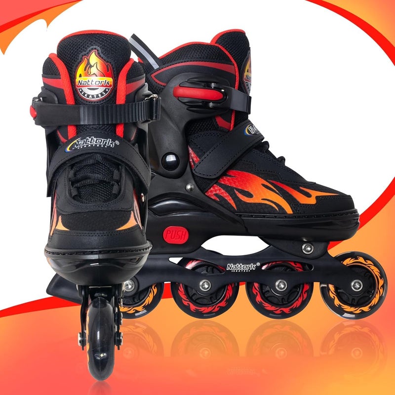 Nattork Adjustable Inline Skates for Kids and Teens, Nezha Inferno Skates Indoor and Outdoor Blades Roller with 8 Light Up Wheels for Boys Girls Youth Aged 6-16, Adult Beginners Flame Style 7 8 9 10 - Image 5