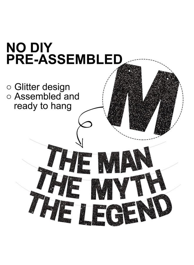 BEISHIDA Black Glitter The Man The Myth The Legend Banner,Birthday Decorations For Men,Retirement Banner,Pre-Strung Birthday Party Or Retirement Party Supplies(No Diy) - Image 2