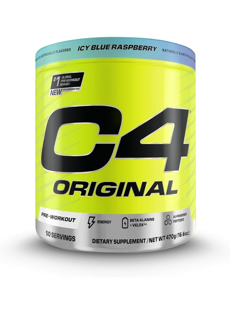 C4 Original Pre-Workout - Icy Blue Raspberry - 50 Servings 470 Gm - Image 1