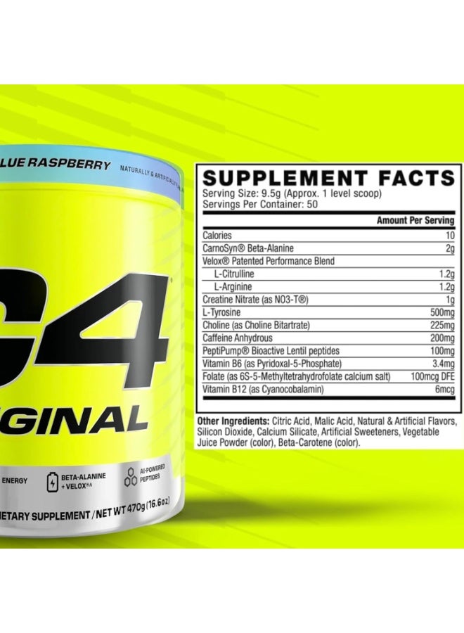 C4 Original Pre-Workout - Icy Blue Raspberry - 50 Servings 470 Gm - Image 2